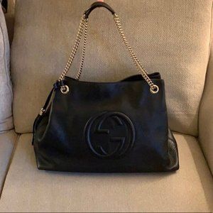 Gucci Soho Leather Tote with Gold Chain Hardware.